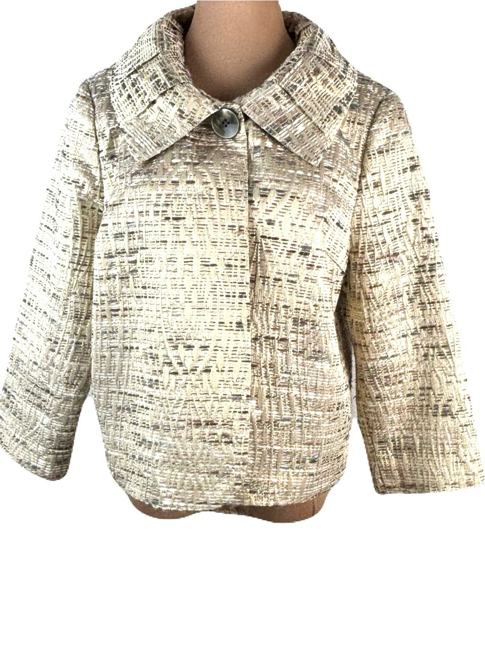 Mainbocher Textured Metallic Gold Tweed Cropped Jacket